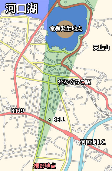 河口湖竜巻のマップ1990年7月24日