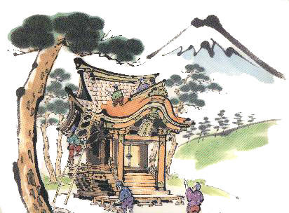 本殿屋根は槍皮葺き