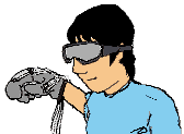 グローブを見せる学生