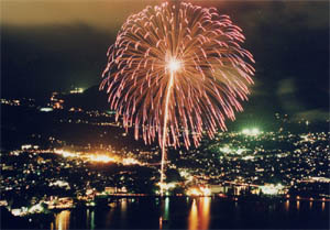 河口湖湖上祭、花火大会（前夜祭）